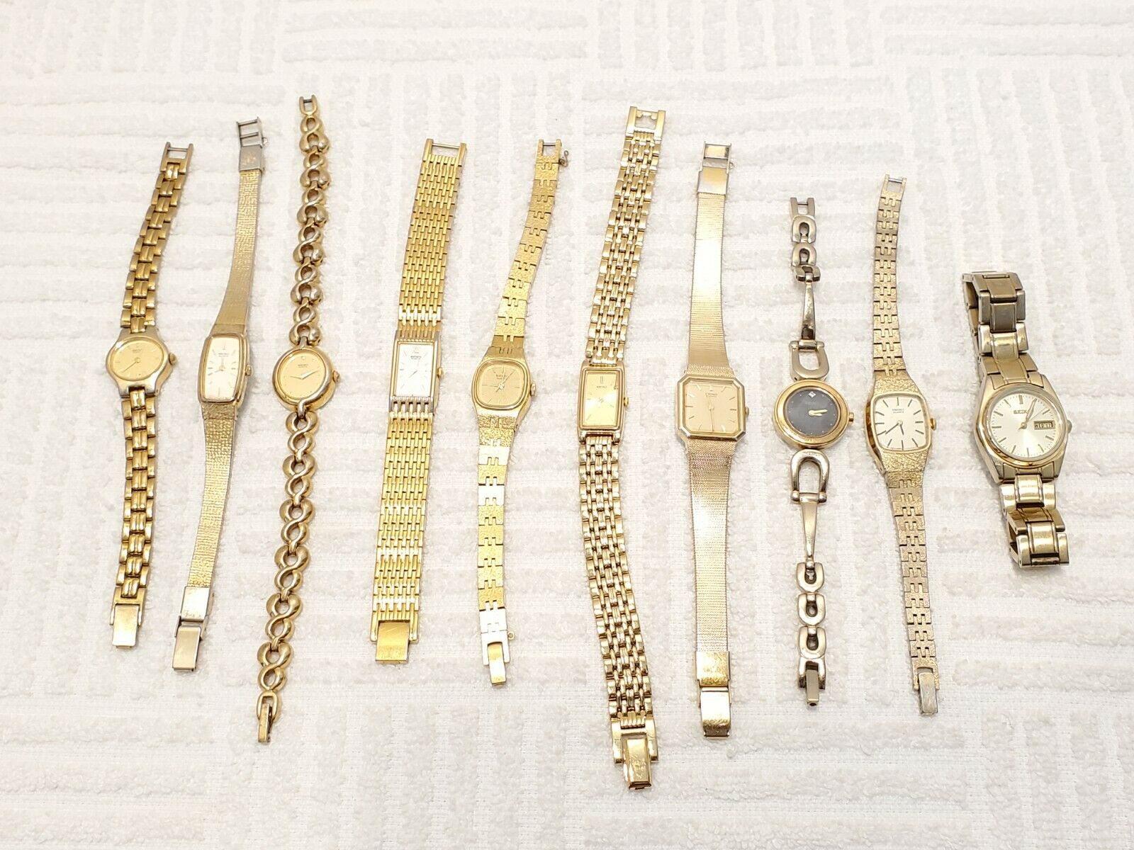 Lote de 10 relojes de cuarzo informales con vestido vintage Seiko para mujer,  tono dorado, fecha, día - Surfavenuemall.es